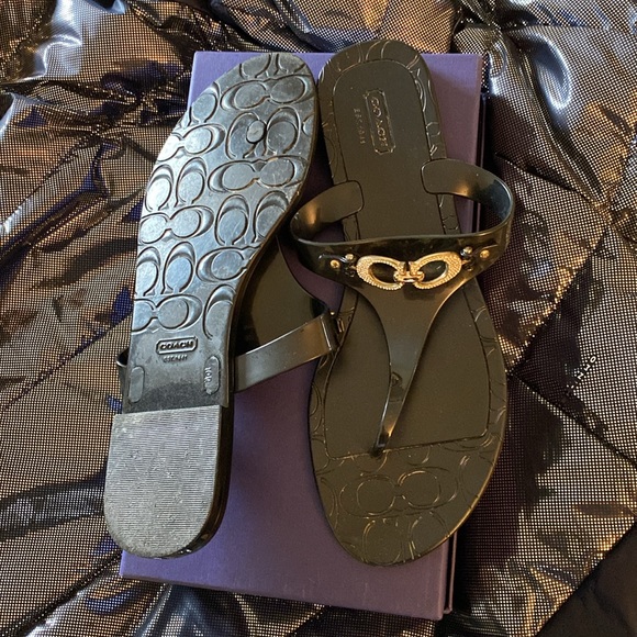 Coach Black Logo Crystal Logo Jelly Flip Flops - Picture 6 of 16